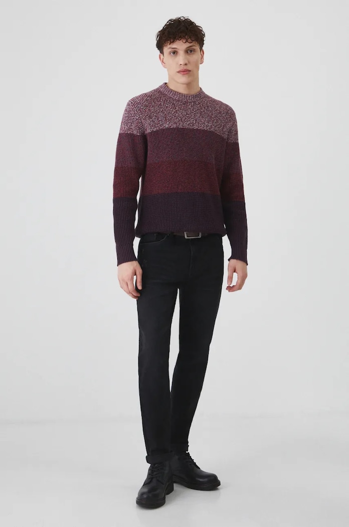Sweter bawełniany męski z fakturą kolor bordowy RW24-SWM802 bordowy RW24