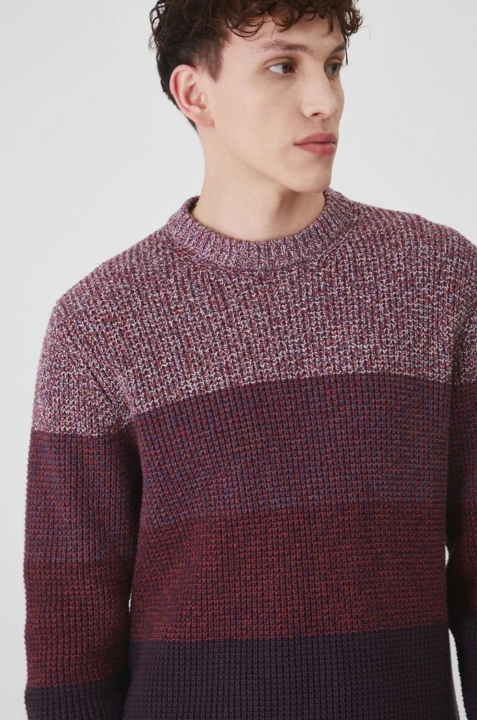 Sweter bawełniany męski z fakturą kolor bordowy RW24-SWM802 bordowy