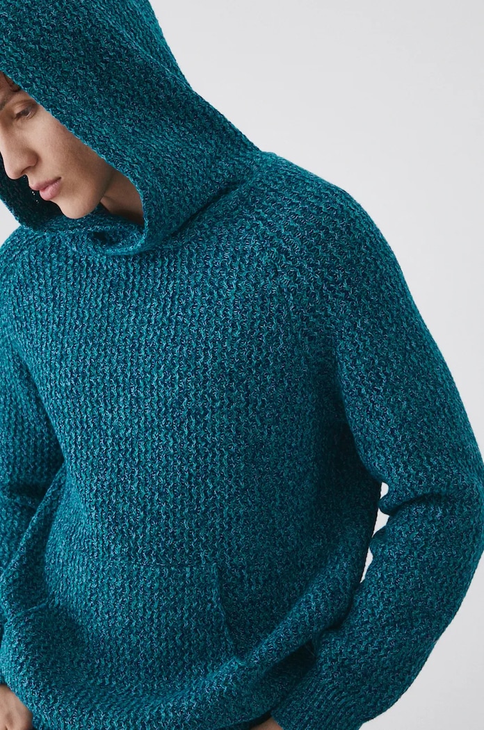 Sweter bawełniany męski melanżowy kolor turkusowy bawełna turkusowy RW24-SWM808