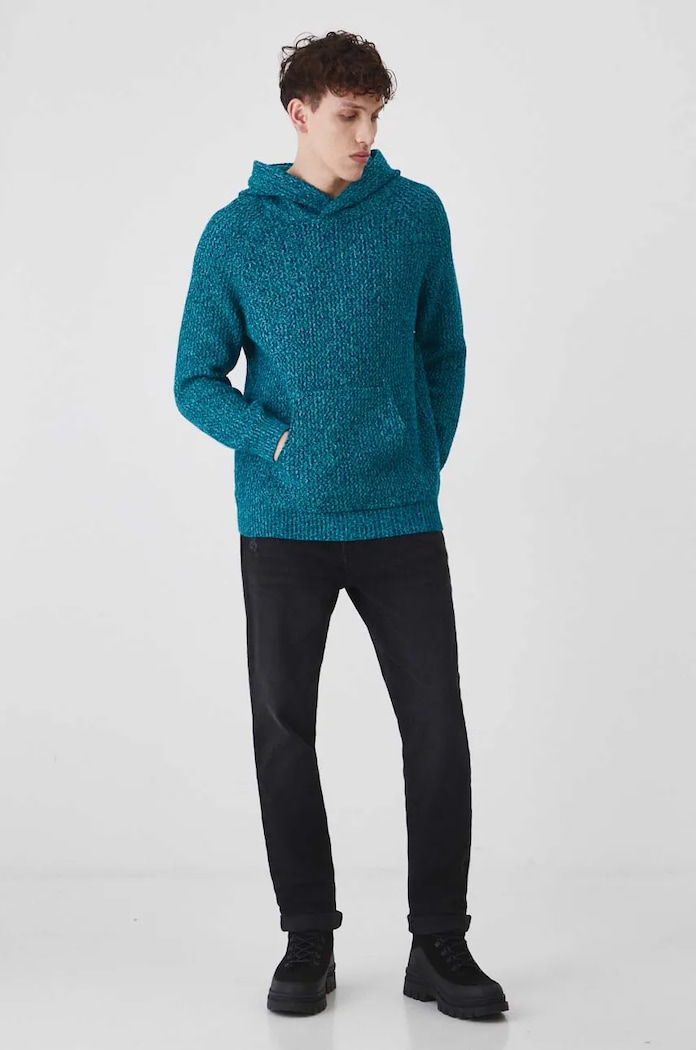 Sweter bawełniany męski melanżowy kolor turkusowy RW24-SWM808 turkusowy RW24