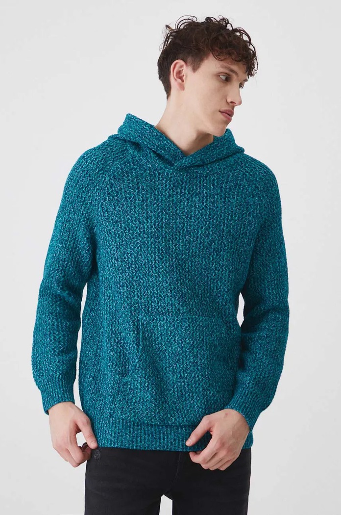 Sweter bawełniany męski melanżowy kolor turkusowy RW24-SWM808 turkusowy