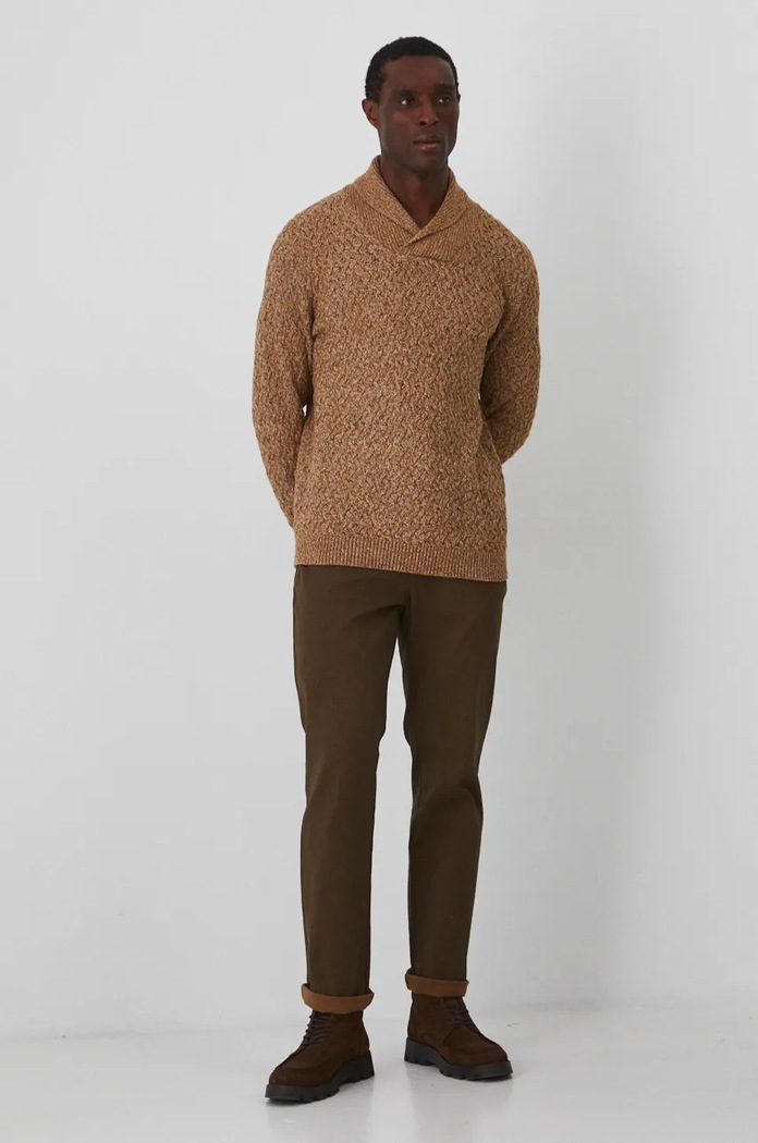 Sweter bawełniany męski z fakturą kolor żółty RW24-SWM903 żółty RW24
