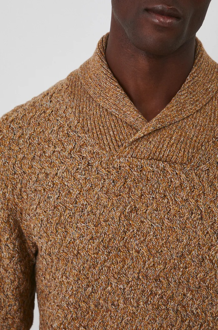 Sweter bawełniany męski z fakturą kolor żółty RW24-SWM903