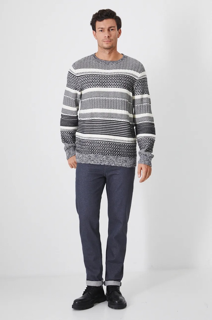 Sweter bawełniany męski żakardowy kolor multicolor RW24-SWM910 multicolor RW24