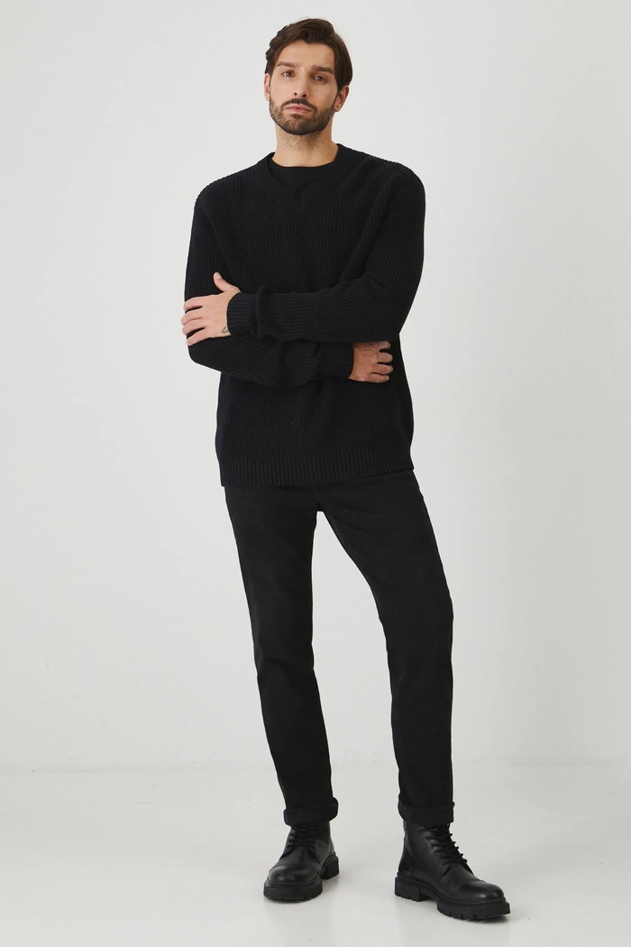 Sweter bawełniany męski prążkowany kolor czarny RW24-SWMB15 czarny RW24