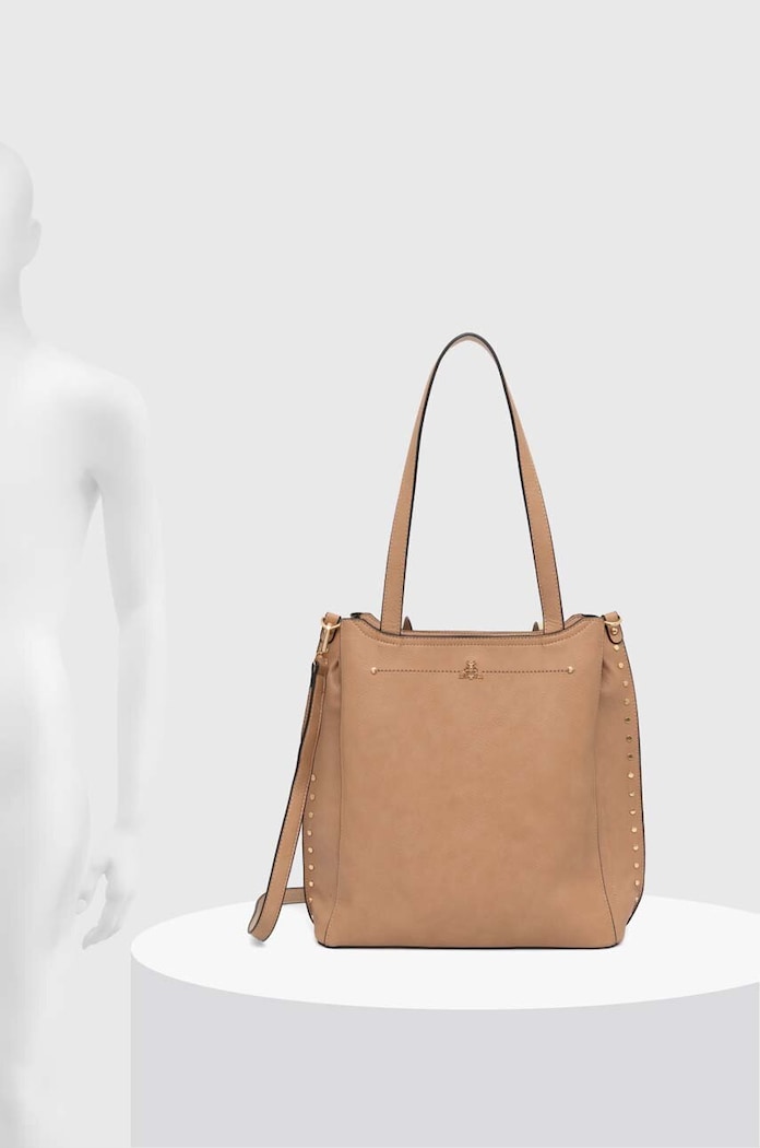Torebka damska typu tote z imitacji skóry kolor beżowy RW24-TOD108