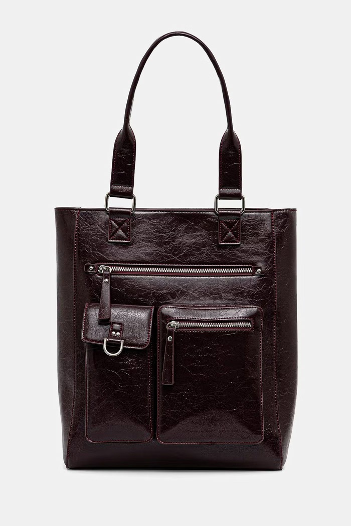 Torebka tote damska z imitacji skóry gładka RW24-TOD502 bordowy RW24