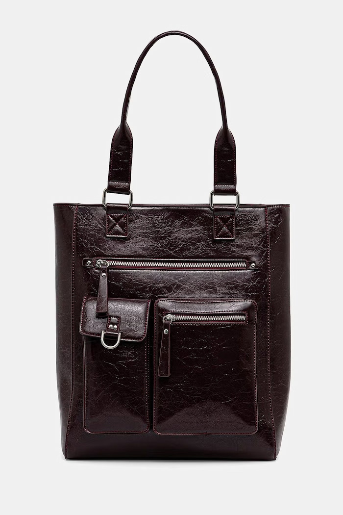Torebka tote damska z imitacji skóry gładka RW24-TOD502 bordowy RW24