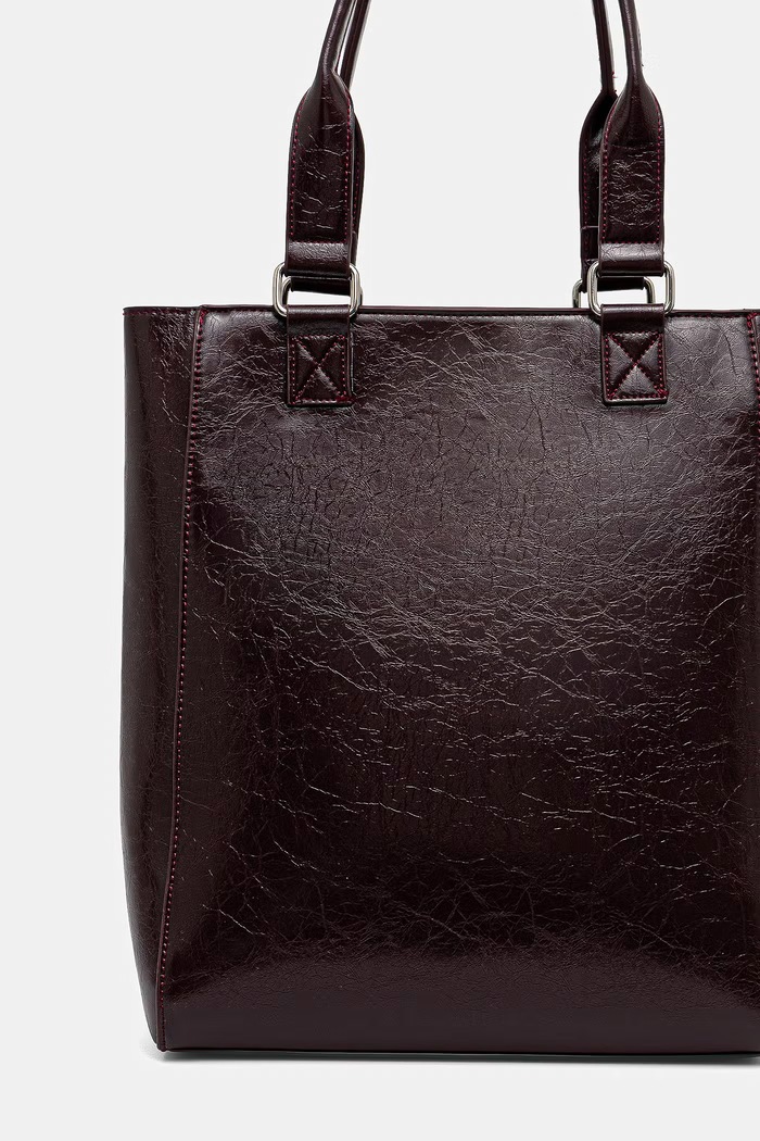 Torebka tote damska z imitacji skóry gładka bordowy RW24-TOD502
