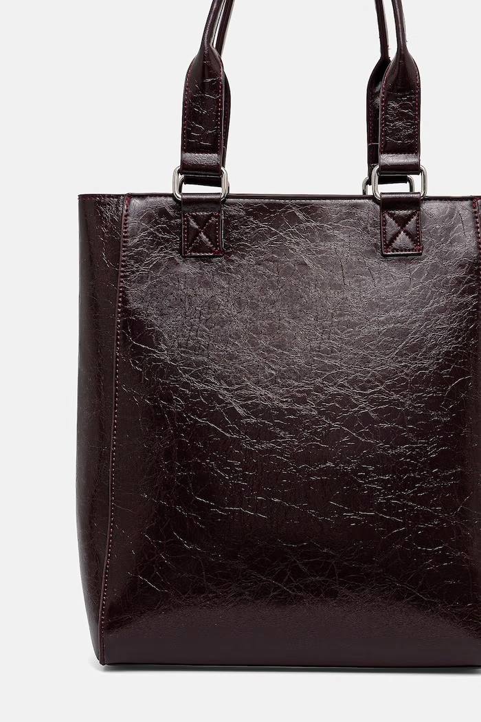 Torebka tote damska z imitacji skóry gładka bordowy RW24-TOD502