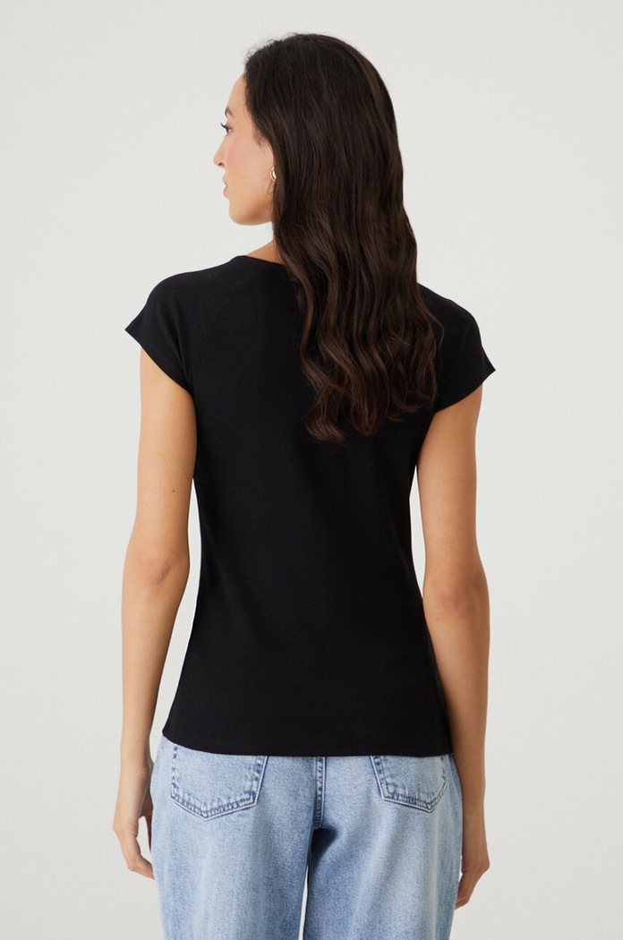 Odzież T-shirt bawełniany damski z domieszką elastanu gładki kolor czarny RW24-TSD023 czarny