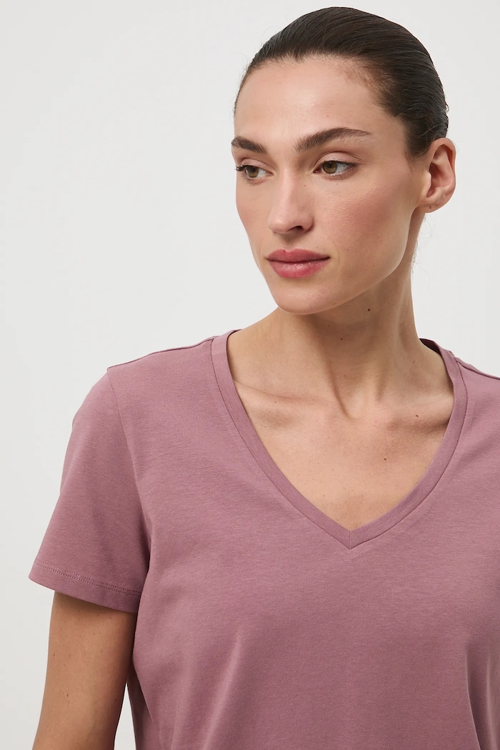 T-shirt bawełniany damski z elastanem gładki kolor różowy RW24-TSD043 różowy