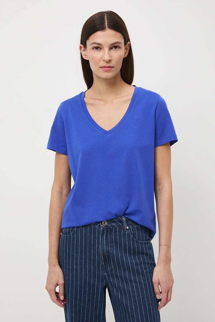 T-shirt bawełniany damski z elastanem gładki RW24-TSD043 niebieski RW24