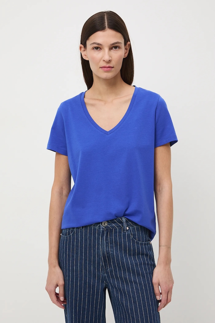 T-shirt bawełniany damski z elastanem gładki RW24-TSD043 niebieski RW24