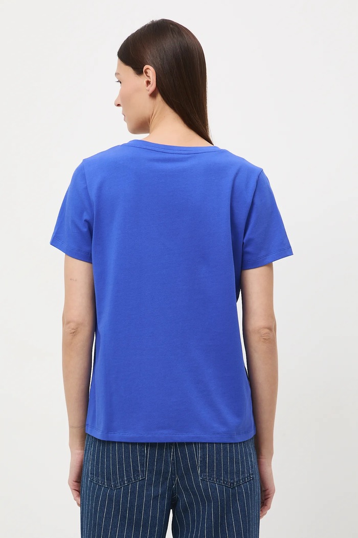 Odzież T-shirt bawełniany damski z elastanem gładki RW24-TSD043 niebieski