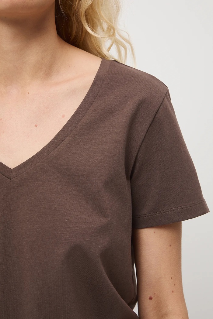 T-shirt bawełniany damski RW24-TSD043 brązowy