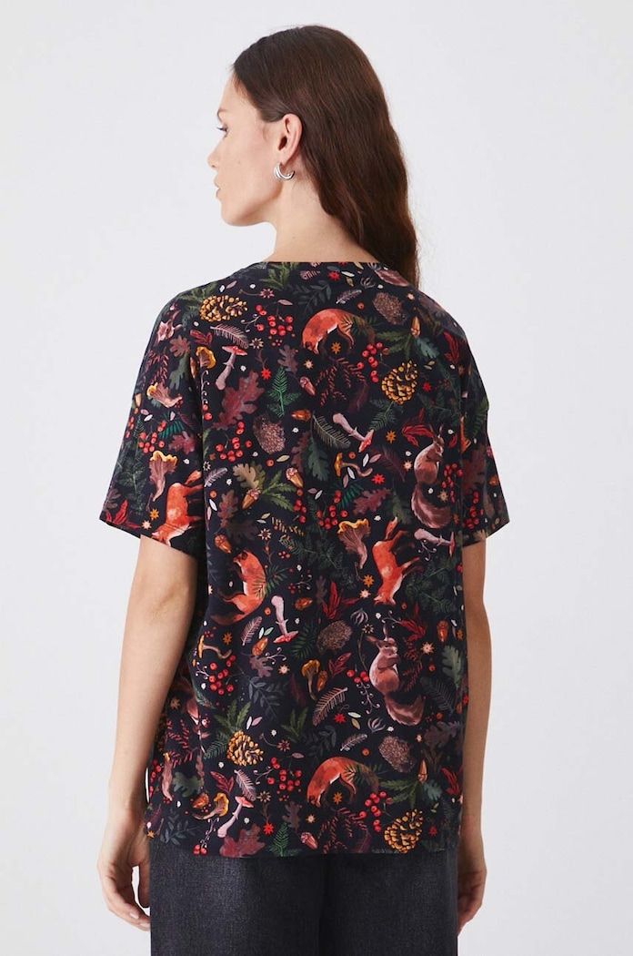 Odzież T-shirt bawełniany damski z domieszką elastanu wzorzysty kolor multicolor RW24-TSD051 czarny