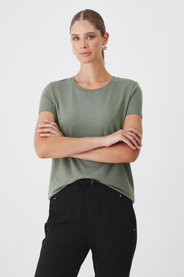 T-shirt bawełniany damski z elastanem gładki RW24-TSD062 zielony RW24