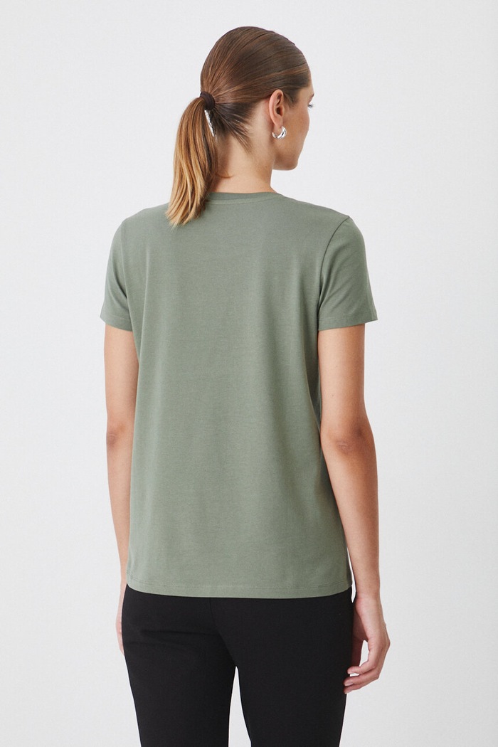 Odzież T-shirt bawełniany damski z elastanem gładki RW24-TSD062 zielony