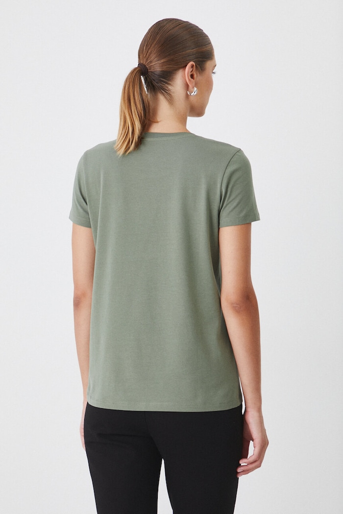 Odzież T-shirt bawełniany damski z elastanem gładki RW24-TSD062 zielony