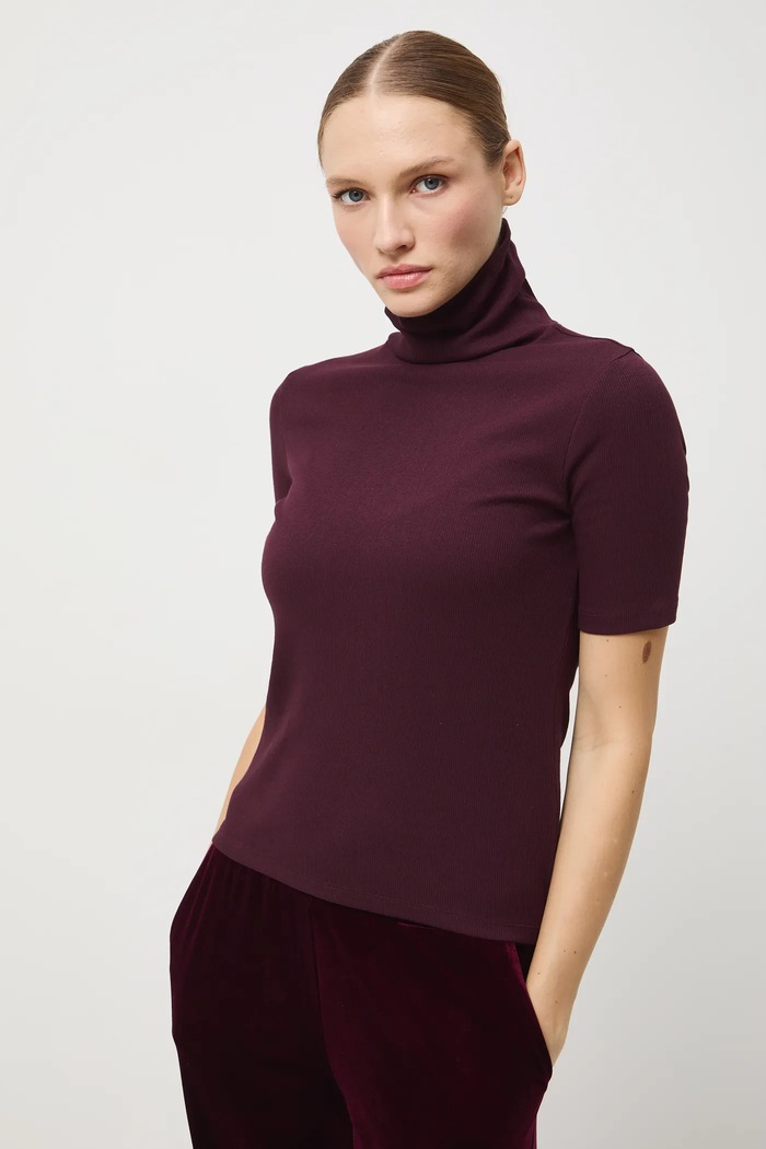 T-shirt damski gładki bordowy RW24-TSD070