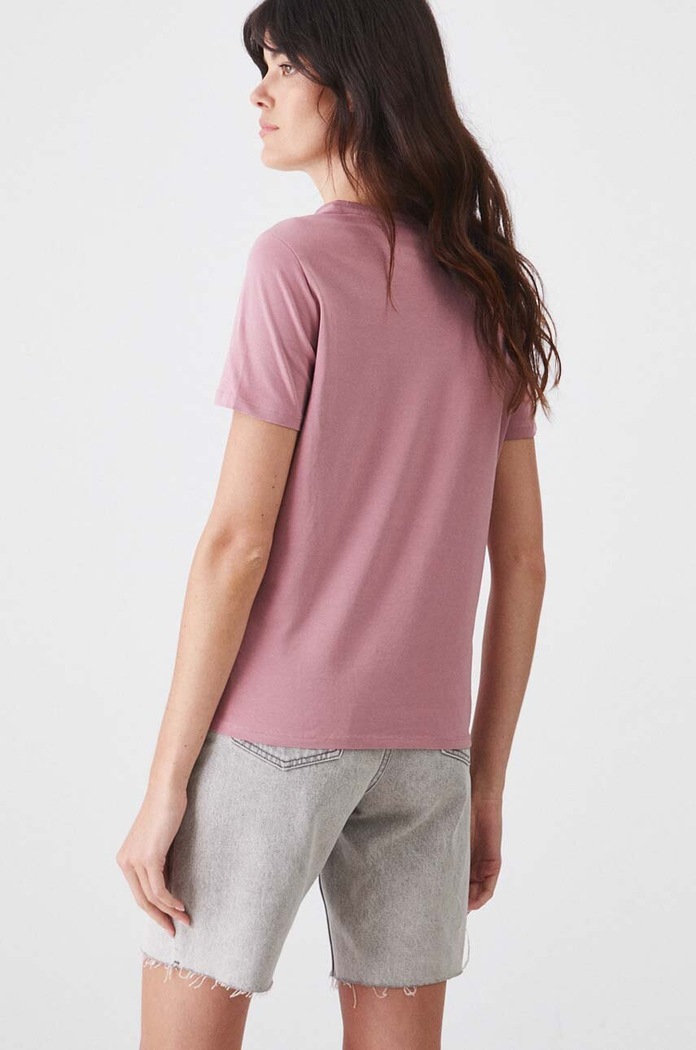 Odzież T-shirt bawełniany damski z domieszką elastanu z nadrukiem kolor różowy RW24-TSD173 różowy
