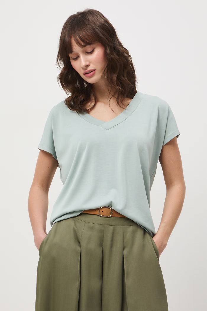T-shirt basic damski z modalem RW24-TSD404 zielony RW24