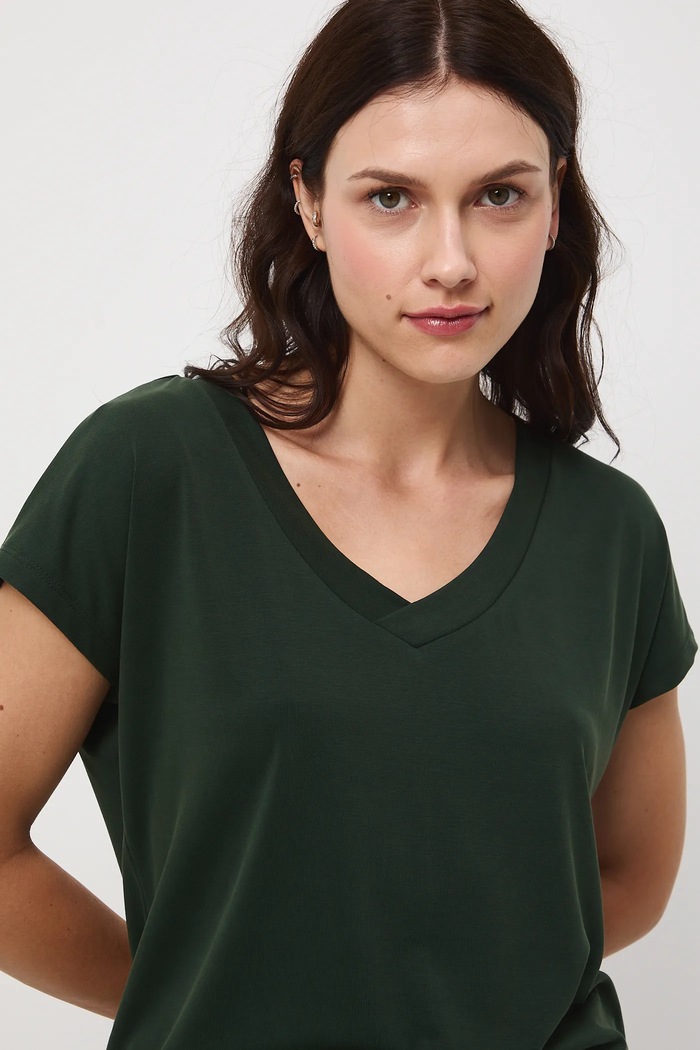 T-shirt basic damski z modalem zielony RW24-TSD404