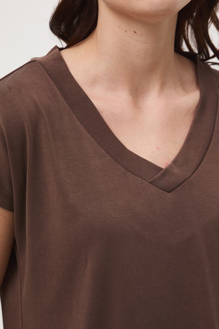 T-shirt basic damski z modalem RW24-TSD404 brązowy