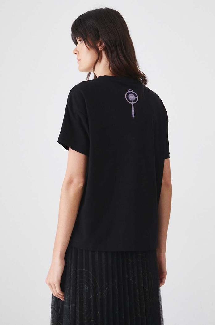 T-shirt bawełniany damski z domieszką elastanu z kolekcji Science kolor czarny czarny RW24-TSD454