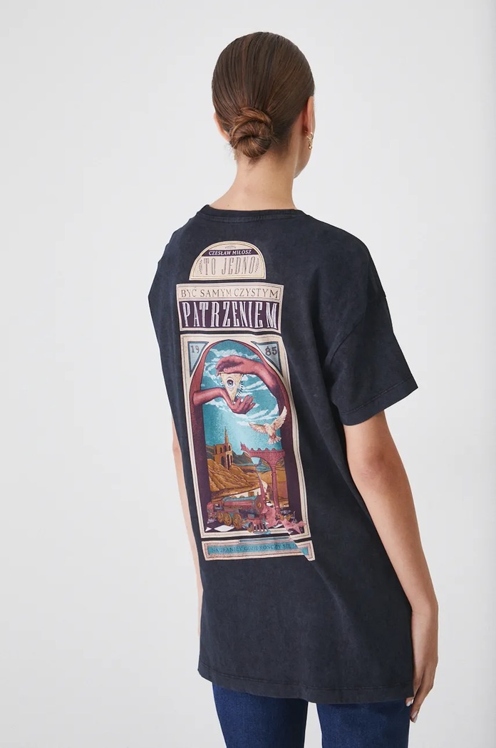 T-shirt bawełniany damski – Medicine z okazji roku Miłosza, kolor czarny czarny RW24-TSD650