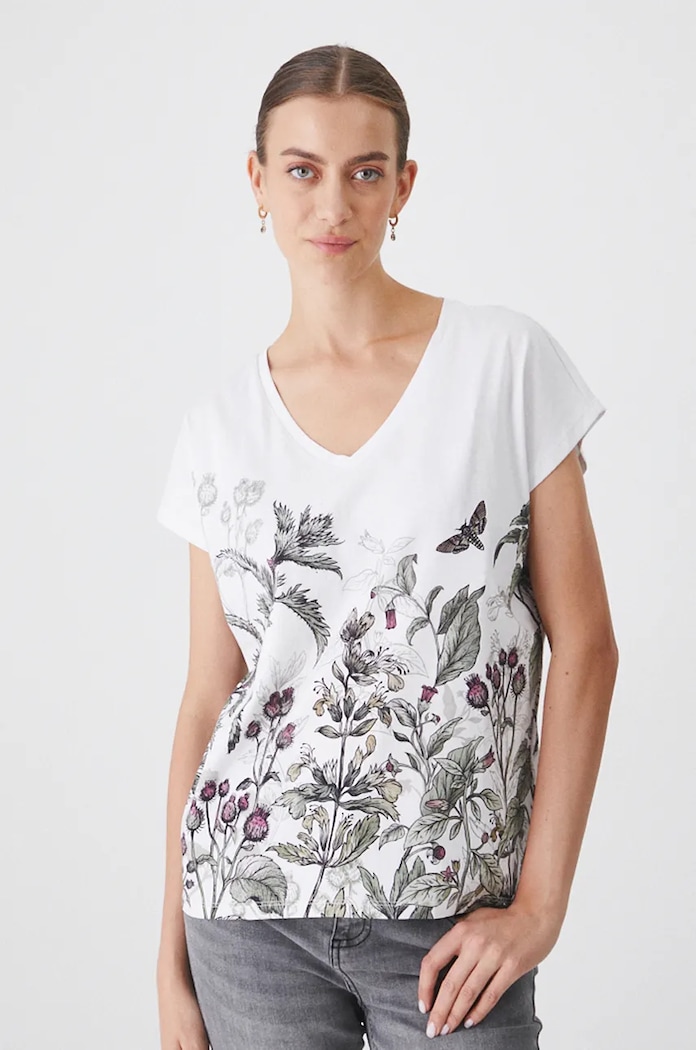 Odzież T-shirt bawełniany damski – Medicine z okazji roku Miłosza, kolor beżowy RW24-TSD651 beżowy