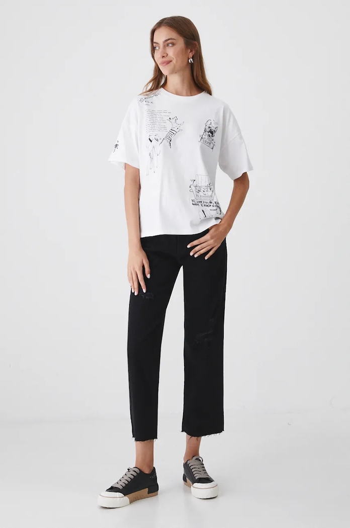 Odzież T-shirt bawełniany damski – Medicine z okazji roku Miłosza, kolor biały RW24-TSD654 biały