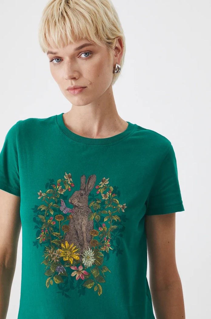 T-shirt bawełniany damski z kolekcji Together For Nature kolor zielony RW24-TSD703 turkusowy RW24