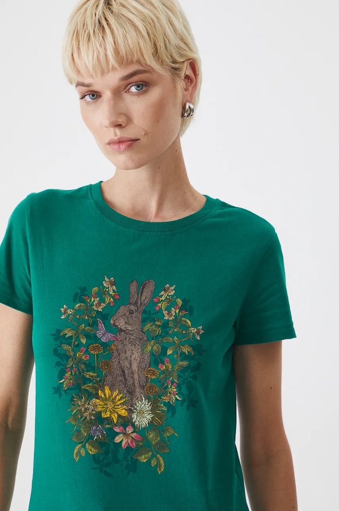 T-shirt bawełniany damski z kolekcji Together For Nature kolor zielony RW24-TSD703 turkusowy RW24