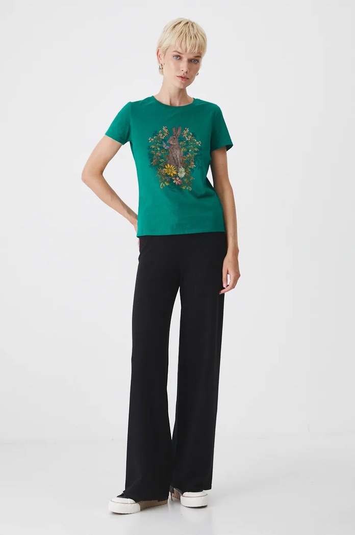 Odzież T-shirt bawełniany damski z kolekcji Together For Nature kolor zielony RW24-TSD703 turkusowy