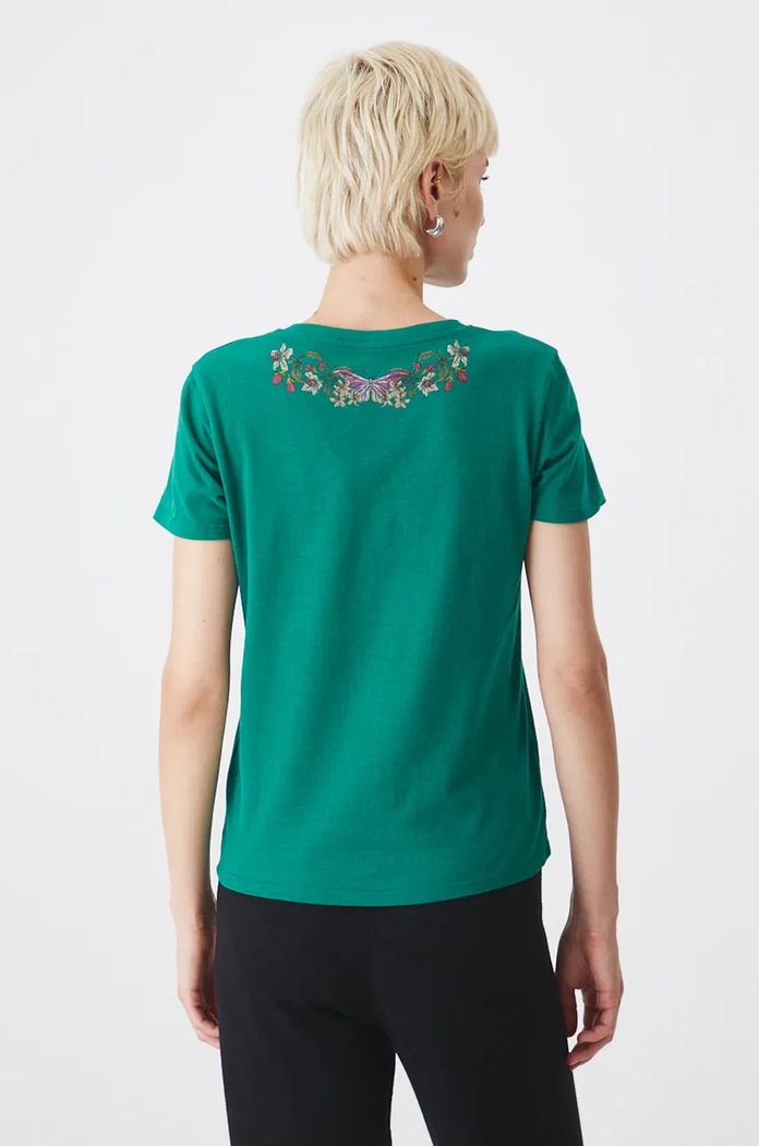 T-shirt bawełniany damski z kolekcji Together For Nature kolor zielony turkusowy RW24-TSD703