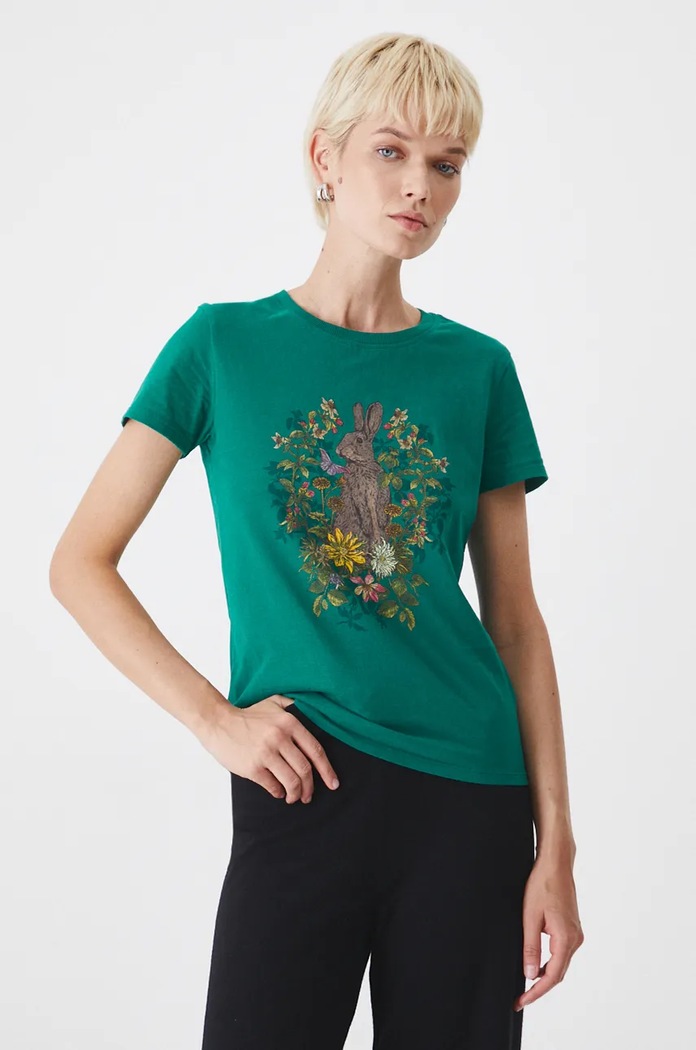 T-shirt bawełniany damski z kolekcji Together For Nature kolor zielony RW24-TSD703 turkusowy