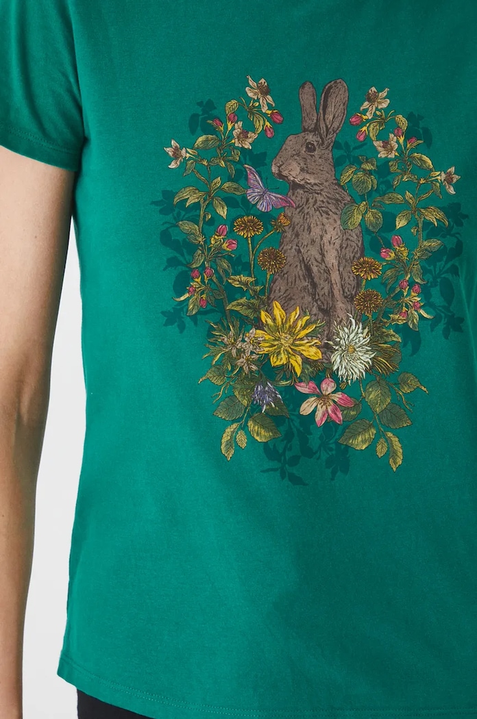 T-shirt bawełniany damski z kolekcji Together For Nature kolor zielony RW24-TSD703