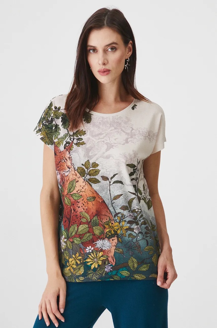 T-shirt bawełniany damski z kolekcji Together For Nature kolor beżowy RW24-TSD706 beżowy RW24