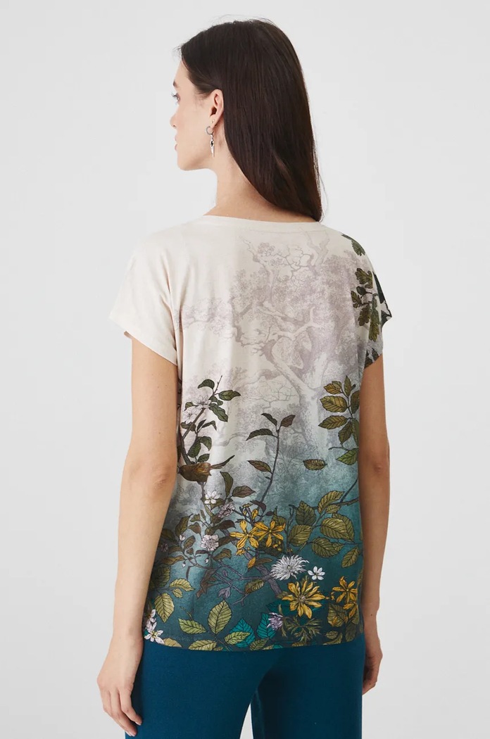 T-shirt bawełniany damski z kolekcji Together For Nature kolor beżowy beżowy RW24-TSD706
