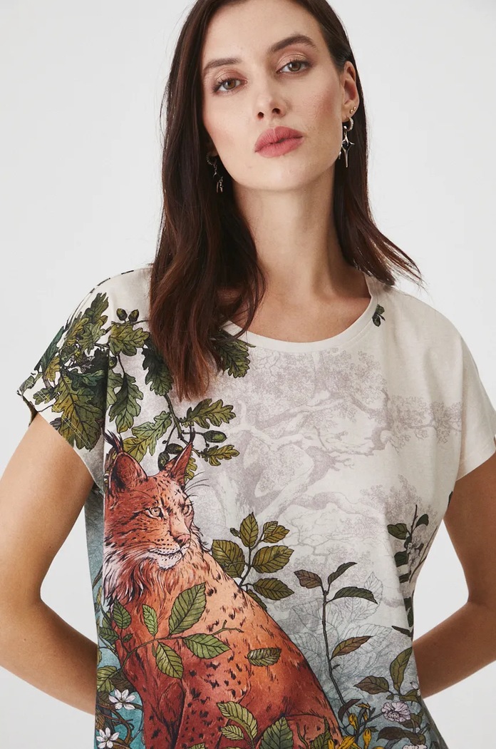 T-shirt bawełniany damski z kolekcji Together For Nature kolor beżowy RW24-TSD706 beżowy