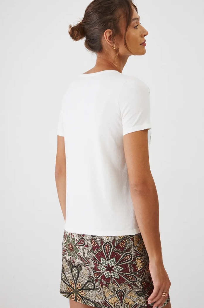 Odzież T-shirt damski z ozdobną aplikacją kolor beżowy RW24-TSD800 beżowy