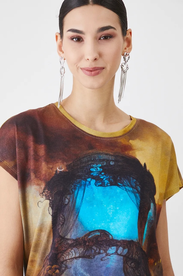 T-shirt bawełniany damski z kolekcji Zdzisław Beksiński x Medicine kolor czarny czarny RW24-TSD855