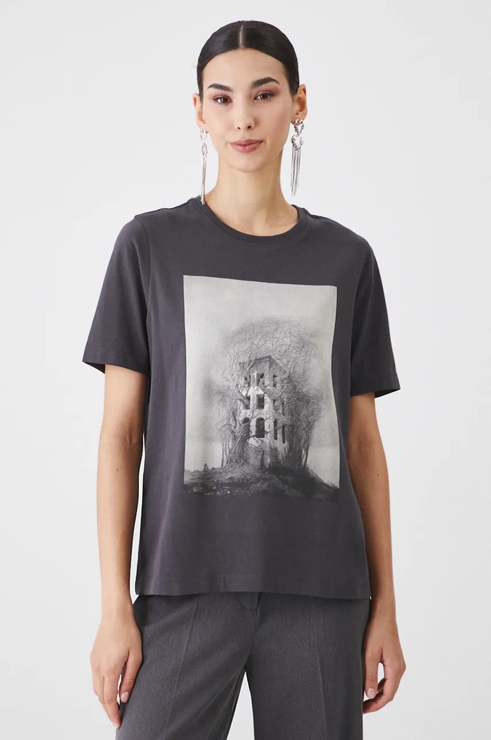 T-shirt damski z kolekcji Zdzisław Beksiński x Medicine kolor szary szary RW24-TSD858