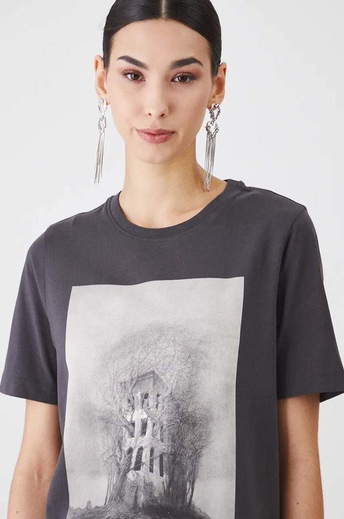 T-shirt damski z kolekcji Zdzisław Beksiński x Medicine kolor szary szary RW24-TSD858