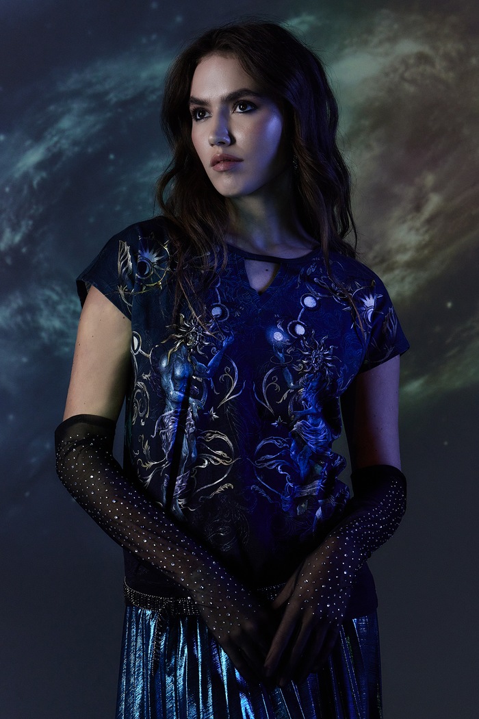 T-shirt bawełniany damski z kolekcji Zodiak - Bliźnięta kolor zielony bawełna turkusowy RW24-TSD952