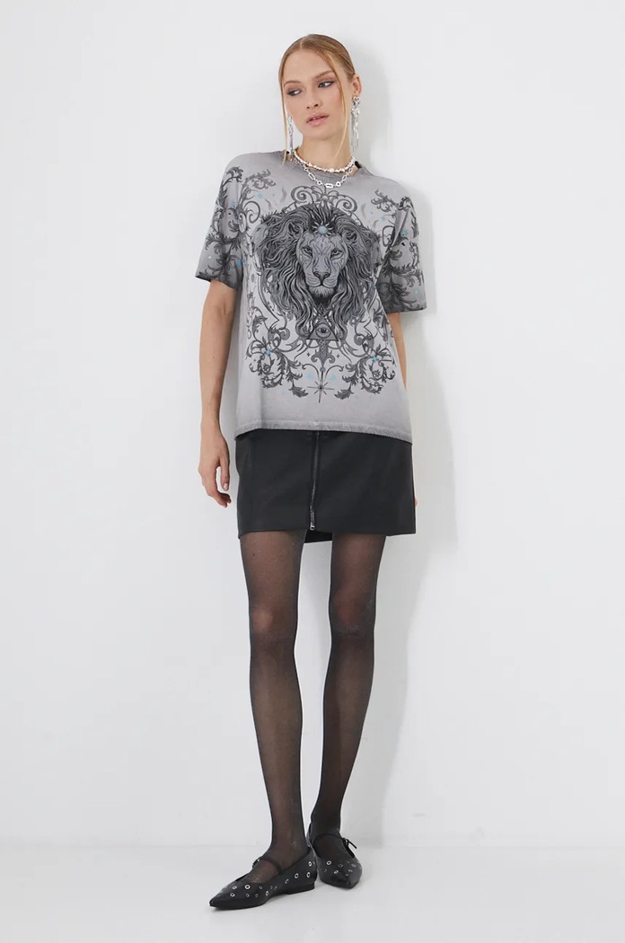 Odzież T-shirt bawełniany damski z kolekcji Zodiak - Lew kolor szary RW24-TSD954 szary