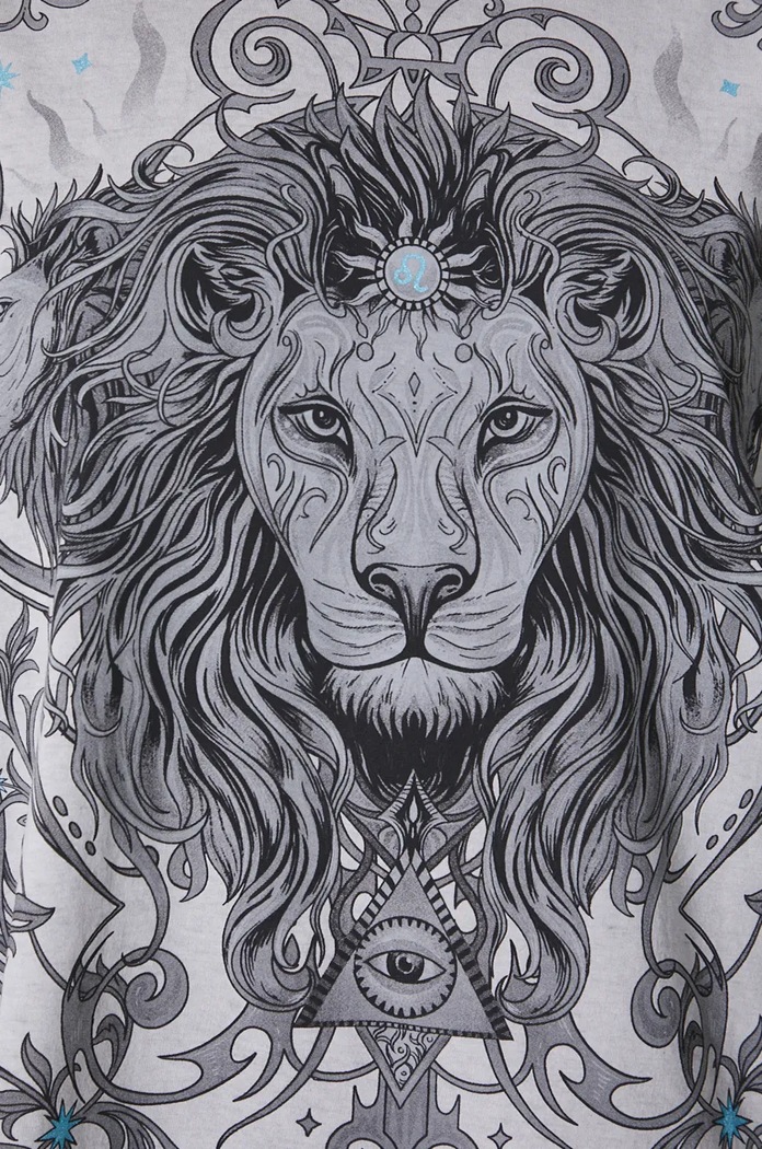 T-shirt bawełniany damski z kolekcji Zodiak - Lew kolor szary RW24-TSD954