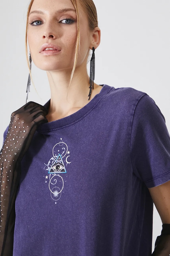 T-shirt damski z kolekcji Zodiak - Waga kolor fioletowy RW24-TSD956